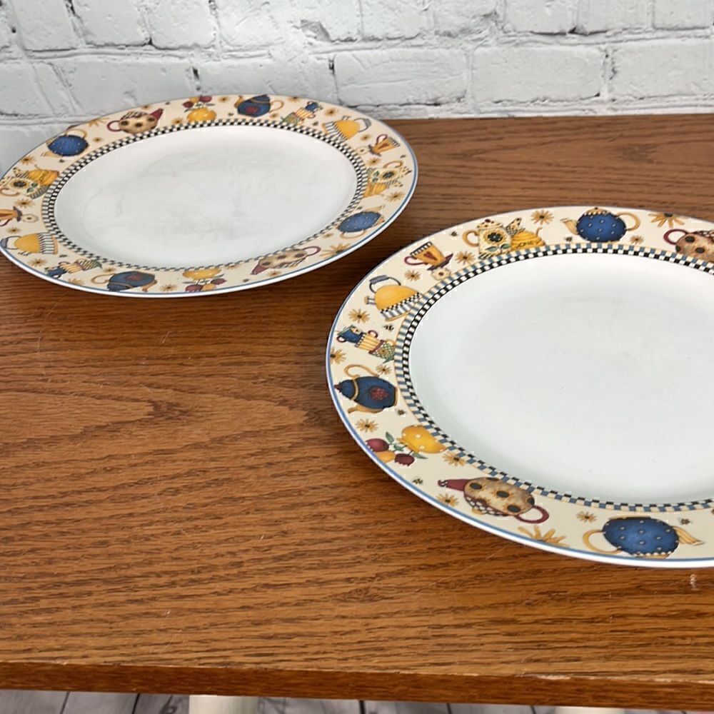 2 Sakura Dinner Plates Teapots Pattern 11” Debbie Mumm 1998 - Picture 3 of 7